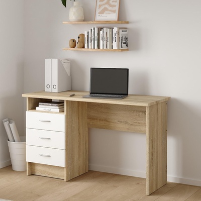 Бюро Function Plus с 3 чекмеджета Дъб сонома и бял