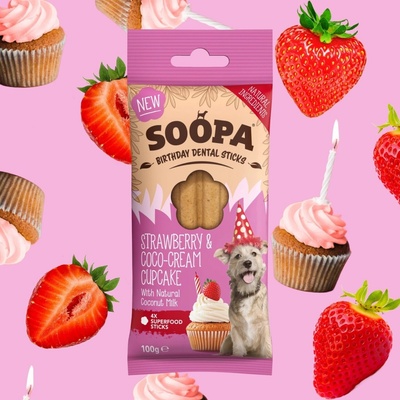 Soopa dentálne tyčinky Cupcake s jahodami a kokosom 100 g