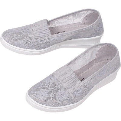 Летни дантелени обувки в сив цвят