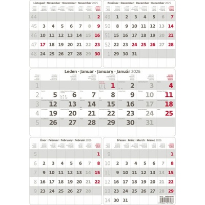 Pětiměsíční šedý nástěnný 2026