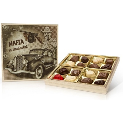 Selllot Retro cars Mafia belgické pralinky v dřevěné dóze 200 g