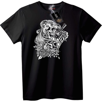 NOONEBRAND Тениска Череп с рози и пистолет - 7XL, Black
