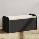 vidaXL Пейка за съхранение с възглавница черна 115x51x52 см полиратан (365727)