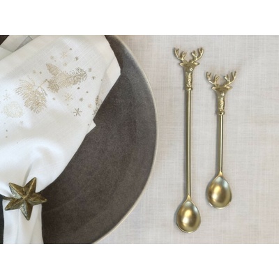 Chic Antique Bronzová antik kovová lyžička s jeleňom Deer 14 cm