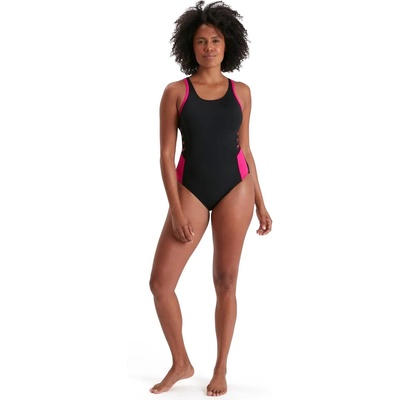 Speedo Бански костюм Speedo Women's Boom Logo Splice Muscleback Swimsuit Black - Blk/Ele Pink