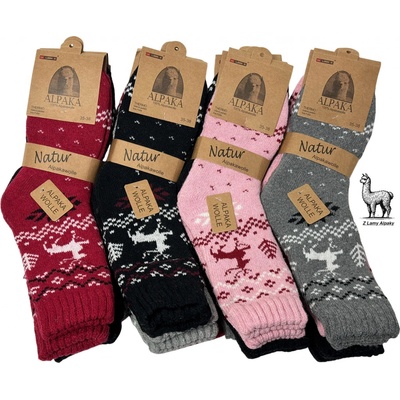 Dámské vlněné ponožky Lama Alpaka sada 3 páry s vánočním vzorem sobů šedá růžová černá