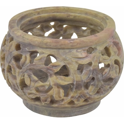 Sanu Babu Kamenný, ručně vyřezávaný svícen, průměr 8cm, výška 5cm (4E)