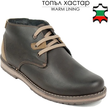 Image 1 of Български обувки Мъжки кафяви боти от естествен набук с връзки