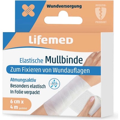 LIFEMED Elastický gázový obväz biely, 4 m x 6 cm