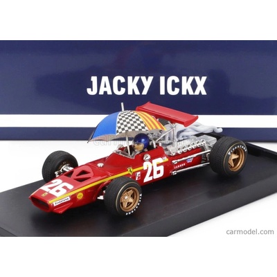 Brumm Ferrari F1 312 N 26 Winner France Gp 1968 Jacky Ickx With Pilot Figure And UmbrellaČervená Bílá 1:43