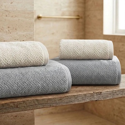 Knitva sada 2 ks ručníků 50 x 100 cm a 2 ks osušek 70 x 140 cm rybí kost šedá a slonová kost