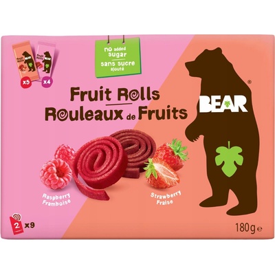 BEAR Fruit Rolls jahoda a malina ovocné rolované plátky 9 x 20 g