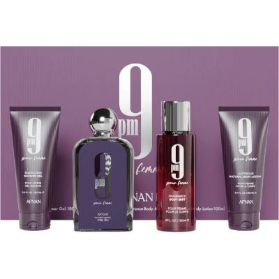 Afnan 9PM Pour Femme - EDP 100 ml + sprchový gél 100 ml + tělový závoj 150 ml + telové mlieko 100 ml