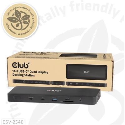 Club 3D Док за преносим компютър Club 3D - CSV-2540 (USB-C към 2xUSB-C, 2xUSB-A, 2xHDMI, 2xDP, RJ45, SD/MicroSD, 100W PD, 4K60hz) (CSV-2540)