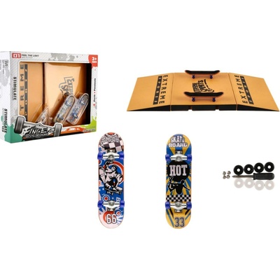 Teddies Skateboard prstový skrutkovací 2ks plast 10cm s rampou s doplnkami