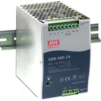 MEAN WELL SDR-480-24 síťový zdroj na DIN lištu 24 V/DC 20 A 480 W Počet výstupů:1 x Obsah 1 ks