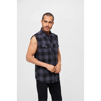 Urban Classics pánska károvaná košeľa bez rukávov checkshirt sleeveless black/grey