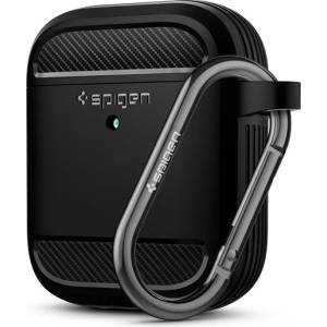 Spigen RUGGED ARMOR Силиконов калъф, устойчив на удар, карабинер, ЧЕРЕН Apple AirPods ASD01117 (ASD01117)