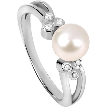 Silver Cat strieborný prsteň so zirkónmi a perličkou SC312