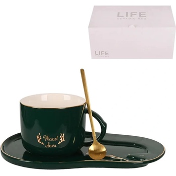 Луксозна чаша с чинийка и лъжичка /тъмно зелен/ (К85774-1)