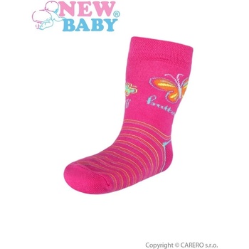 NEW BABY dětské bavlněné ponožky fialovo růžové s kytičkou