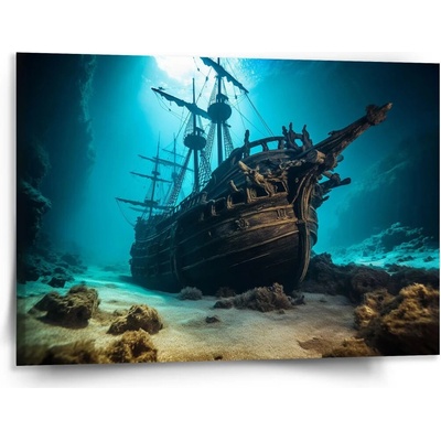 Sablio Obraz Vrak drevenej lode na dne mora - 150x110 cm