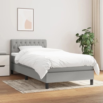 vidaXL Боксспринг легло с матрак, светлосиво, 100x200 см, плат (3140273)