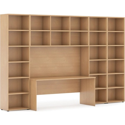 Zostavy knižníc INTEGRO so stolom, vyšší/šírší, 3550x700/400x2300 mm, buk