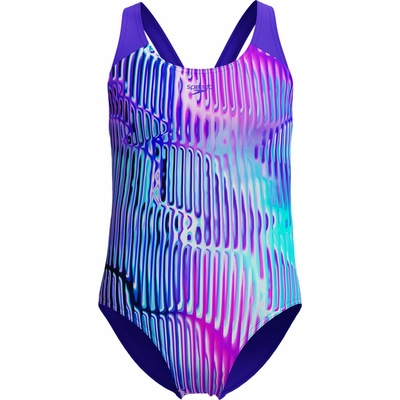 Speedo Splashback dievčenské jednodielne športové plavky fialová tyrkysová