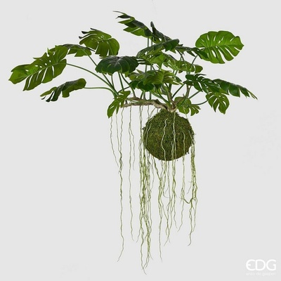 Závěsná dekorace mechové koule a listů monstera, 80x140 cm