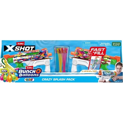 Zuru X-Shot Vodná pištoľ Fast Fill Skins Blaster und Bunch O Balloons Crazy Splash Pack