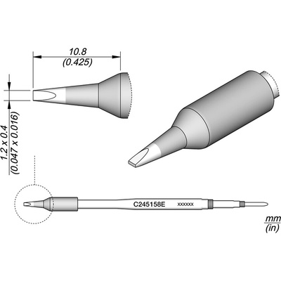JBC C245158E – pájecí hrot ve tvaru dláta 1,2 × 0,4 mm E