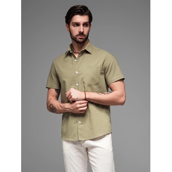 Ombre Clothing Мъжка риза с къс ръкав и кубинска яка каки Ombre Clothing Ombre Clothing | Zelen | МЪЖЕ | S