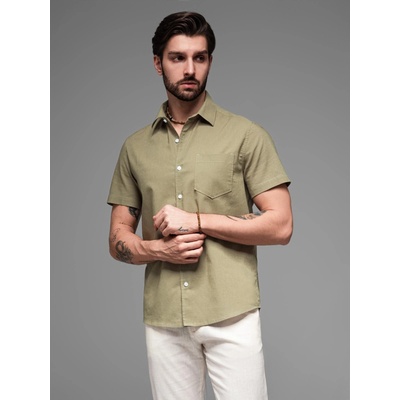 Ombre Clothing Мъжка риза с къс ръкав и кубинска яка каки Ombre Clothing Ombre Clothing | Zelen | МЪЖЕ | S