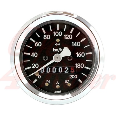 MMB 60mm tachometr BASIC 200km/h, chromovaný rámeček, černá základna