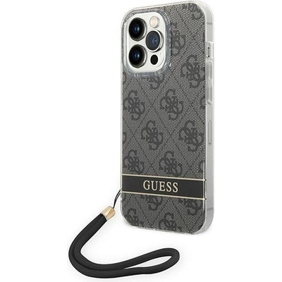 GUESS Кейс Guess GUOHCP14LH4STK за iPhone 14 Pro 6.1", черен / черен, твърд, 4G Print Strap (3666339093815)