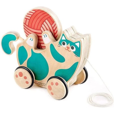 Hape - Дървена играчка за дърпане - Коте с дрънкалка