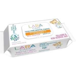 Lara Бебешки мокри кърпи 99% вода Lara Care - Prebiotic, 60 броя (54044) - baby