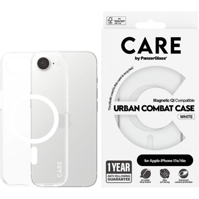 Panzer Гръб CARE by PanzerGlass за Apple iPhone 17E, iPhone 16E, Flagship Case, Urban Combat, MagSafe, Бял