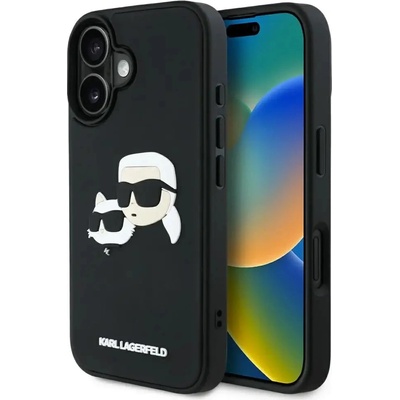 KARL LAGERFELD HC 3D гумен калъф с двойни глави за iPhone 16 - черен (3666339402167)