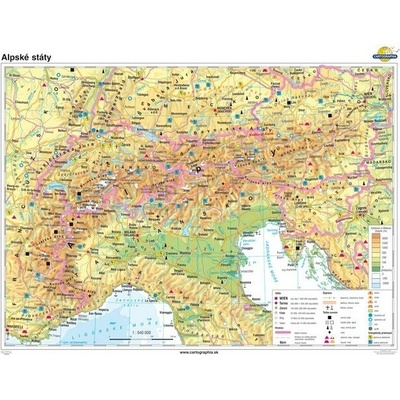 Cartographia Alpské štáty (160x120 cm – 1:640000), nástenná, fóliovaná, lištovaná