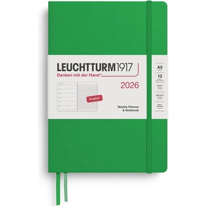 Leuchtturm1917 372657 Weekly Calendar & Notebook Medium (A5) 2026, Spring Leaf, English (372657)