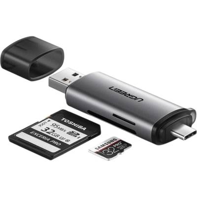 UGREEN Четец за карти Ugreen - CM185, USB-C/USB-A, SD/micro SD, сребрист (0411030)