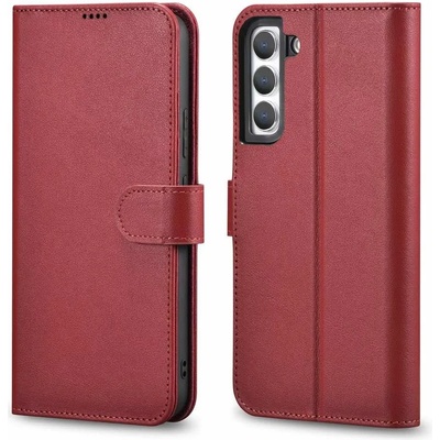 ICARER Haitang Leather Wallet Case - кожен (естествена кожа) калъф, тип портфейл за Samsung Galaxy S22 (червен)