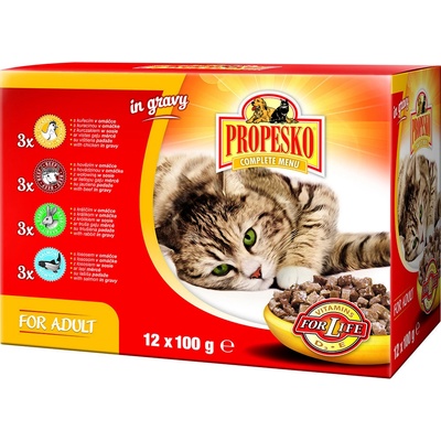 Propesko mačka mix 3 x kura hovädzie králik losos 12 x 100 g