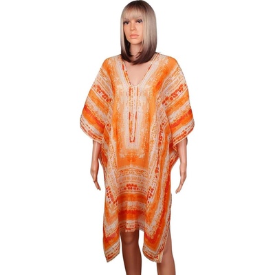 Плажна туника с оранжев принт и златисто ламе