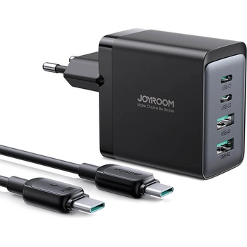 JOYROOM GaN Ultra Fast Charger Kit 67W - захранване за ел. мрежа за лаптопи, смартфони и таблети с 2xUSB-A и 2xUSB-C изходи с технология за бързо зареждане и USB-C кабел (черен)