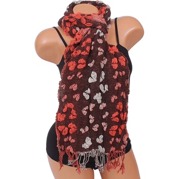 Image 1 of Зимен шал в кафяво с ефектна декорация в оранжево