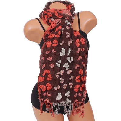 Зимен шал в кафяво с ефектна декорация в оранжево