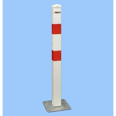 Parkovací sloupek BASIC – ocel, bílo-červená, 800 mm, pevný s deskou